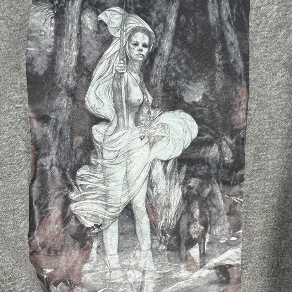 Hua Hua Jiang Brand Graphic Hoodie Grey Christina Pettersson Print Pullover Sz S - Picture 2 of 7